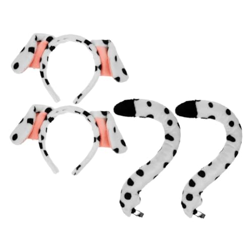 Amosfun 4 Stück Stirnband Dalmatiner Kostüm Für Erwachsene Hundekostüm Für Mädchen Hundeohren Und Schwanzkostüm Hundeohren Cosplay Dalmatinerkostüm Für Erwachsene Für Damen Kurzer Plüsch von Amosfun