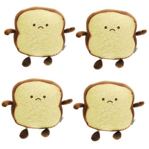 Amosfun 4 Stück Toastpuppe kinderkopfkissen kopfkissen Brotkuschelplüschtier Stuffed Soft Toys Kuschelbrotkissen autokissen kinderspielzeug Witziges Zeug Brot Stofftier PP Baumwolle von Amosfun