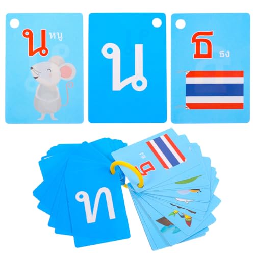 Amosfun 45st Lernkarten Karteikarten Mit Thailändischen Wörtern Erster Wortschatztrainer Montessori-Spielzeug Alphabet-Flash-Karten Früherziehungskarte Thailand Baby Papier Erwachsener von Amosfun