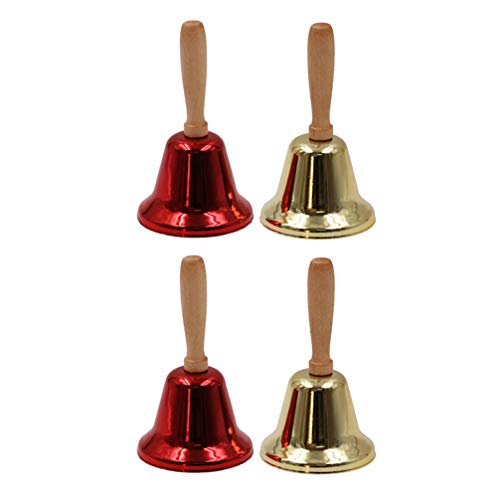 Amosfun 4Pcs Weihnachtshandglocke Santa Handglocke Schule Handglocke Hochzeitsglocke Abendessen Glocke Service Glocke mit Holzgriff für Santa Kostüm von Amosfun