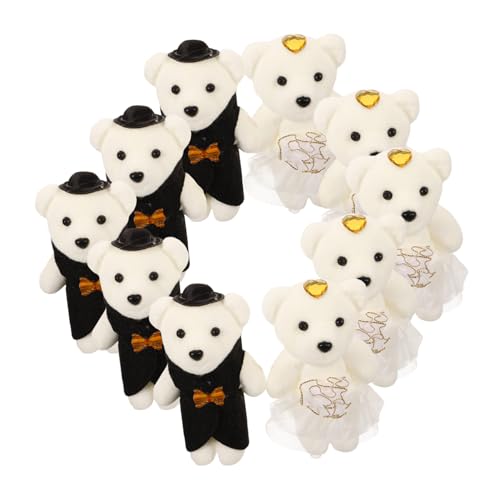 Amosfun 5 Paare Strauß Bärenpuppe romantisches Bär Plüschpuppe entzückendes Bärenspielzeug weicher Stoffbär bequemer Kuschelbär Kuscheltiere Bär kleiner Bär Schleife Weiß von Amosfun