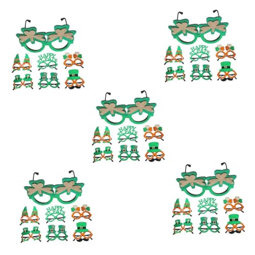 Amosfun 5 Sätze Party Dekoration Gläser Irische Kleeblatt-Sonnenbrille Glitzert Grün Requisiten Zum St. Patricks Day Grüne Accessoires Koboldhutbrille Kleeblatt-partybrille Abs 7 Stück * 5 von Amosfun