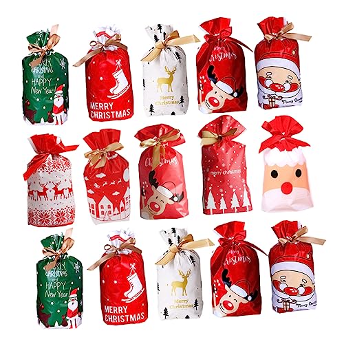 Amosfun 50 Stück Weihnachtsessen-Tasche Weihnachtstüten Weihnachts-Süßigkeitstüte christmas bags weihnachtliche geschenktüten ideas Weihnachtsgeschenktüte mit Süßigkeiten Plastik von Amosfun