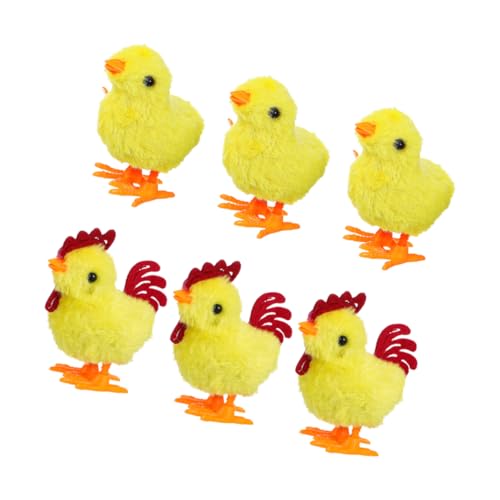 Amosfun 6St Auf dem Uhrwerk Küken Plüschspielzeug Farm Tiere kreatives künstliches Halsband Huhn Hahntiere Bauernhoftier Plüsch Gastgeschenke für Ostern Plastik Yellow von Amosfun