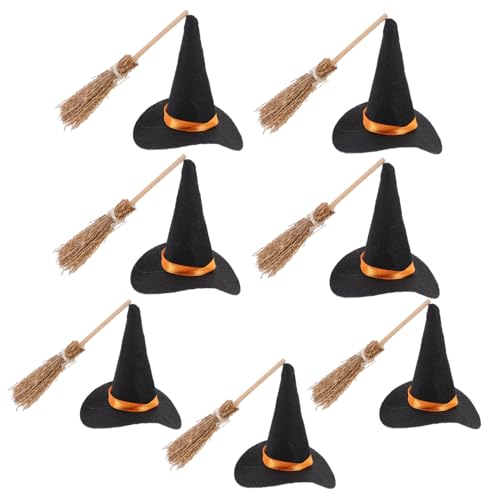 Amosfun 7 Teiliges Set Miniatur Hexenhüte Mit Besen Halloween Dekoration Für Bastelarbeiten Mini Hexenhut Deko 14 Teilig 7 Hüte + 7 Besen von Amosfun