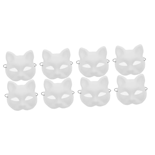 Amosfun 8 Stk Weiße Embryomaske mit Katzengesicht weiße Katzenmasken unbemalte Katzenmasken Wolfsmaske halloween maske weiße maske Halloween-Maskenstütze Halloween-Cosplay-Maske PVC von Amosfun