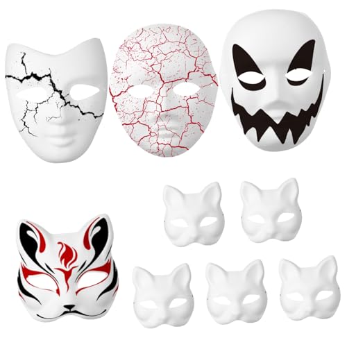 Amosfun 9 Stk Zellstoff-Maske halloween maske Halloweenmaske tiermasken Bemalbare Maske Maskenworkshop Papiermasken Maskenbau-Kit DIY-Masken Masken zum Bemalen Halloween-Maske Weiß von Amosfun