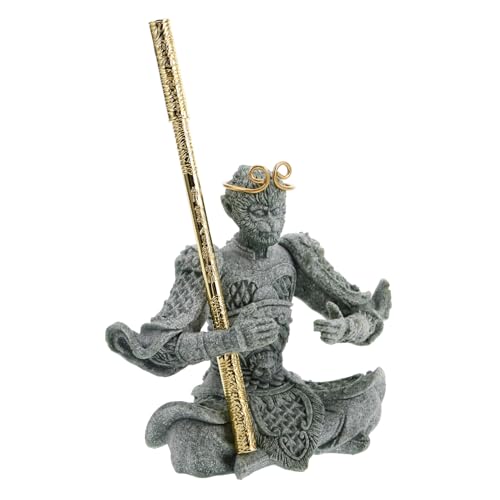 Amosfun Affen-Ornamente Meditierende Affenstatue Chinesische Affenstatue Dekorationen Für Aquarien Statue des Affenkönigs Dominosteine ​​für Kinder Buddha-Gesetz Grüner Sandstein Dark Grey von Amosfun