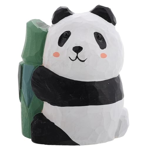 Amosfun Niedliche Pandafigur Aus Holz Panda-tischdekoration Büroaccessoire Dekorative Schnitzerei Feng Shui-skulptur von Amosfun