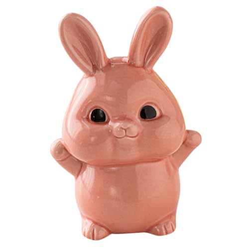 Amosfun Cartoon-Kaninchen-Ornamente Hase Miniaturtierkaninchen Puppe Geburtstagsgeschenke Für Plüsch Kaninchen- Kaninchenstatue Häschen-Statue Rosa Keramik von Amosfun