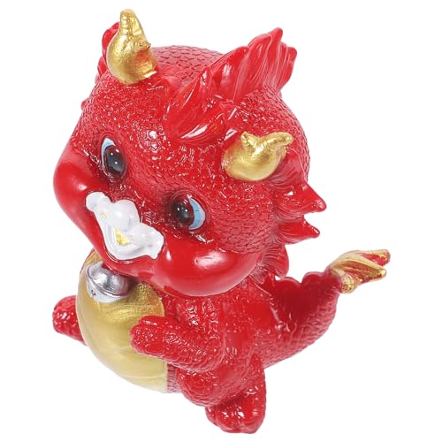 Amosfun Drachenharzornamente Kuscheltier Drache Plüsch Tierkreis-Drachen-Statue Panda- Drachenstatue Drachenaugen Drachenmeister Drachenfigur Panda-Figuren Drachenlicht Rot von Amosfun