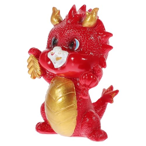 Amosfun Drachenverzierung Spielzeugdrache Drachenplüsch Figur Drachenspielzeug Tierkreis-Drachen-Statue Sternzeichen-Drachen-Maskottchen Beweglicher Drache Drachen-sparschwein Rot Harz von Amosfun