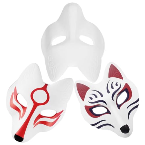 Amosfun Fuchsmaske: 3 Stück Kitsun-Maske Japanische Maske Katze Therian-Maske Kabukies-Maske Pu-Tiermaske Vollgesichtsmaske Karnevalsmaske Maskerade-Maske Für Wolf Cosplay Kostümzubehör von Amosfun