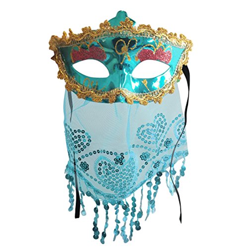 Amosfun Geheimnisvolle Schleier Cosplay Maske Halloween Maskerade Venedig Bauchtanz Schleier Maske für Karneval Dance Party Halloween Kostüme (blau) von Amosfun