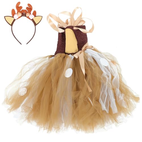 Amosfun Girls Deer Costumes Tutu Dress Headwear Set Christmas Birthday Party Outfits von Amosfun