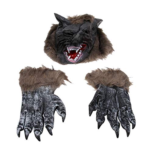 Amosfun Halloween Wolf Kopf Kralle Requisiten Halloween Kostüme schreckliche Wolf Make-up Maske für Festival Party Treffen (Wolf Maske, Paar Klauen-Handschuhe) von Amosfun