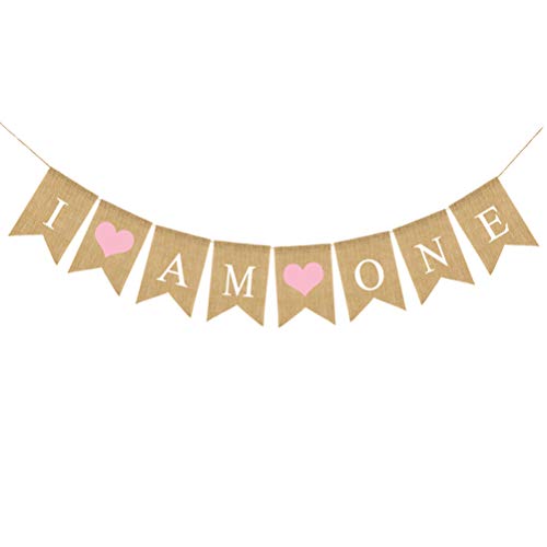 Amosfun I Am One Banner Herz Girlande Banner für Geburtstag Hochzeit Party Hängende Banner Dekoration (Pink) von Amosfun