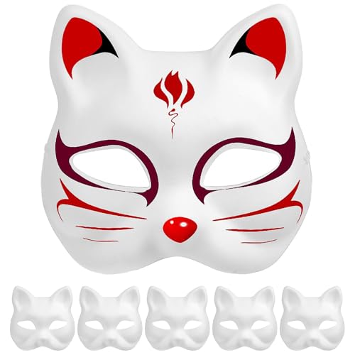 Amosfun Katzenmaske Aus Papier 6 Stück Therian-Maske Fuchsmaske Diy-Maske Aus Weißem Papier Bemalbare Blankomaske Unbemalte Halbmaske Einfache Maskerademasken Für Partygeschenke von Amosfun