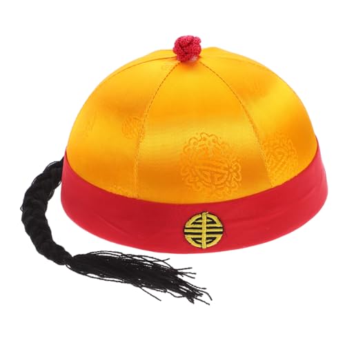 Amosfun Retro Chinesischer Hut Für Cosplay Party Kostüm Hut Mit Zöpfen Traditionelle Chinesische Stil Kopfbedeckung Qing Royal Hut Leistung Hut Prop von Amosfun