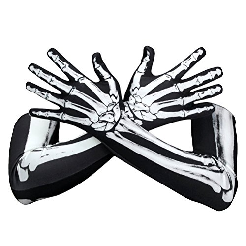 Amosfun Skelett-Handschuhe mit langem Arm, Vollfinger-Handschuhe, Kostüm, Cosplay, Party, Halloween-Kostüme von Amosfun