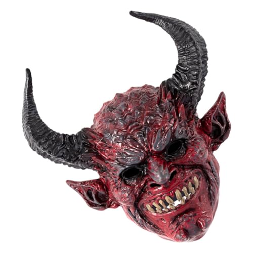 Amosfun Teufelshorn-kapuzenmaske Schlangenhaut-dekoration Halloween-maske Geistermaske Tanzmaske Halloween-brille Anti-rutsch-perücke Cosplay -kostüme Kopfform-präsentationsständer Rot Rp von Amosfun