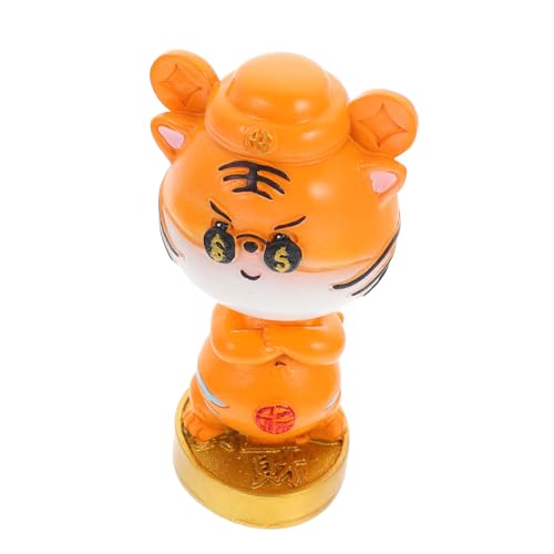 Amosfun Tiger-Wackelkopf-Ornament Giraffe Wackelkopf-Tierverzierung Auto Jahr der Figur Kostüm Animal-Design wohnzimmerdeko pkw anhänger Tigerpuppe basteln Jahr des Tigerdekors Harz Orange von Amosfun