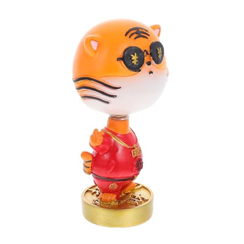 Amosfun Tiger-Wackelkopf-Ornament dekoratives Tigerspielzeug tierisches Auto Miniaturtier car Decoration autodeko innere Verzierung des Autos kopfschüttelndes Tigerspielzeug Harz rot von Amosfun