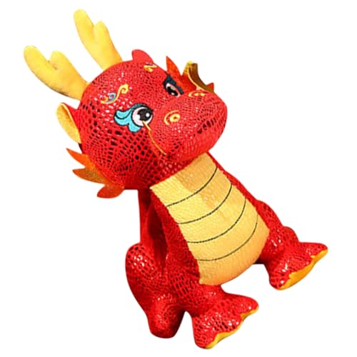 Amosfun ausgestopftes Drachenspielzeug Drachenplüschpuppe chinesisches horoskop Silvester gastgeschenk Dekoration puppenaugen Drache gefülltes Puppenspielzeug Drachen-Kuscheltiere rot von Amosfun