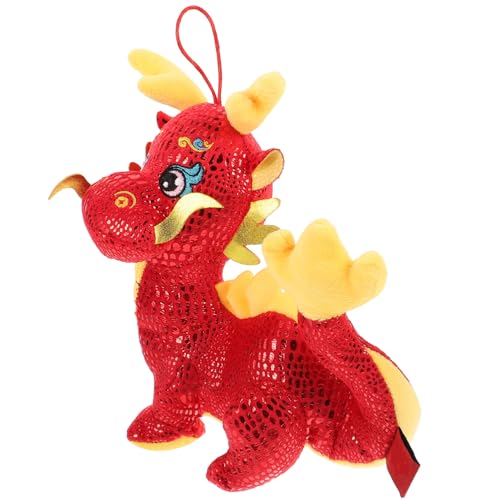 Amosfun kuschelige Puppe Plüschtier Puppentier Plüschtier Drache Plüschpuppe Geschenk rot Goldener Drache China Chinesischer Stil PP Baumwolle von Amosfun