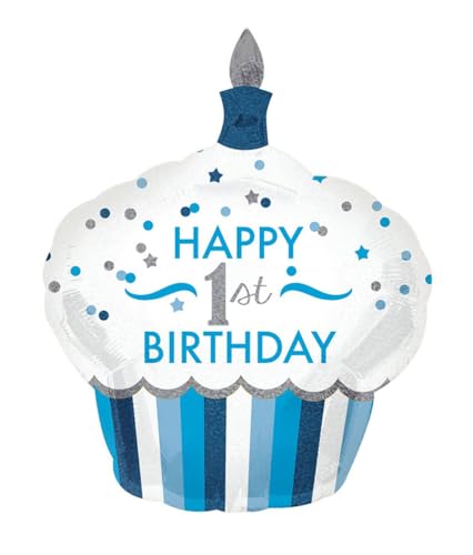 Amscan 3452301 - SuperShape Folienballon 1st Birthday Cupcake Junge, Geburtstag, Heliumballon von amscan