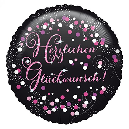 Amscan 3771501 - Standard Folienballon "Herzlichen Glückwunsch" Pink Sparkle, Rund, Durchmesser circa 43 cm, Heliumballon von amscan