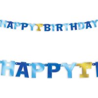 Buchstabenkette "Happy 1st Birthday" in blau, 1. Geburtstag Raumdeko von Amscan