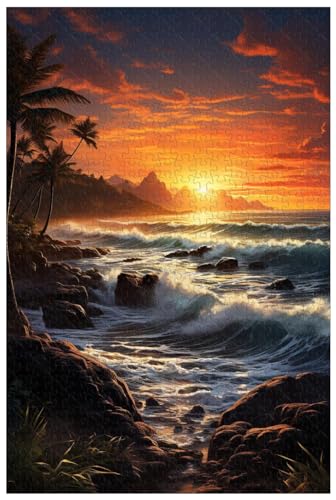 AmsoAn Hölzerne Puzzles, Meeresblick-Sonnenuntergang-Puzzle, Lernspiele, Pädagogisches Lernspielzeug Für Erwachsene Und Jugendliche/D/1000 von AmsoAn