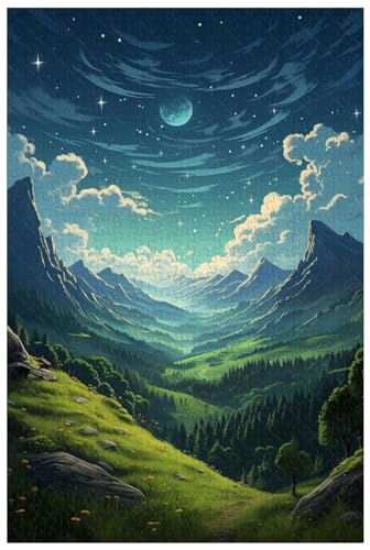 AmsoAn Holzpuzzles, Green Hill Landscape Puzzle, Lernspiele, Pädagogisches Lernspielzeug Für Erwachsene Und Jugendliche/D/1000 von AmsoAn