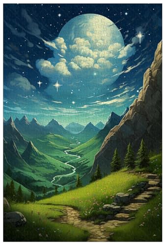 AmsoAn Holzpuzzles, Green Hill Landscape Puzzle, Lernspiele, Pädagogisches Lernspielzeug Für Erwachsene Und Jugendliche/a/1000 von AmsoAn