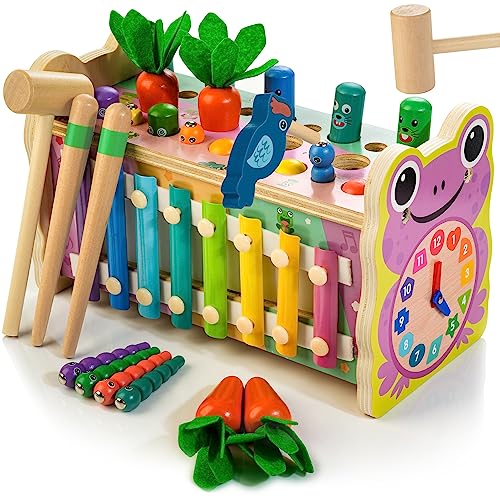 Amtreen Frosch Hämmerspielzeug Schlagzeug Musik Spielzeug Xylophon, Multifunktionale Spielzeugkiste, Montessori-Entwicklungsspielzeug für Kinder ab 3 4 5 Jahren (Rosa) von Amtreen