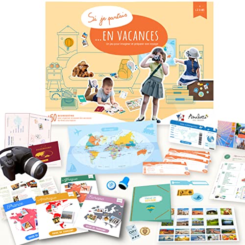 Amulette - Koffer SI Je Partais en Vacances – Lernspiel 6 bis 10 Jahre – 50 + Zubehör zum Spielen des Reisenden – Spielzeug Geschenk für Kinder Mädchen Jungen Reise VACA von Amulette