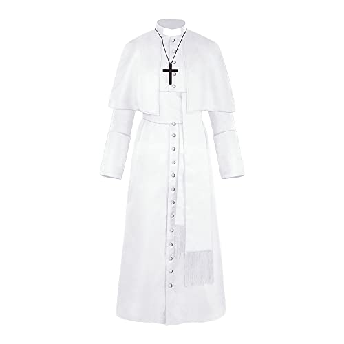 Amxiu Cosplay Preacher Robe Kostüm Rollenspiel Priester Klerus Robe Tuch Halloween Preacher Cassock für Herren, Weiss/opulenter Garten, L von Amxiu