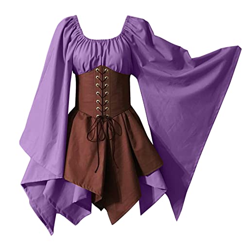 Amxleh Damen Halloween Kostüm Gehrock Renaissance Kleid Damen Vintage Uniform Karneval Fasching Party Halloween Cosplay Kostüme Kleid für Damen Renaissance Mittelalterkleider Langärmliges von Amxleh