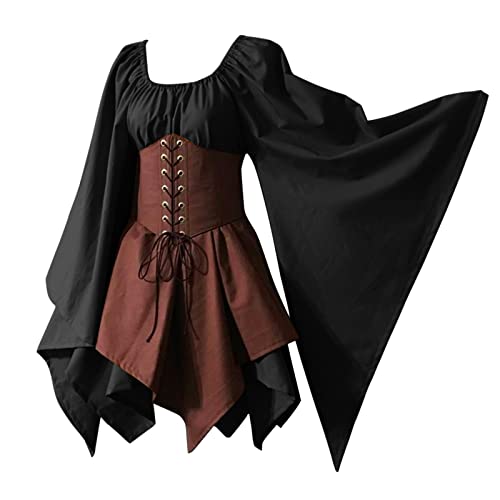 Amxleh Damen Halloween Kostüm Gehrock Renaissance Kleid Damen Vintage Uniform Karneval Fasching Party Halloween Cosplay Kostüme Kleid für Damen Renaissance Mittelalterkleider Langärmliges von Amxleh