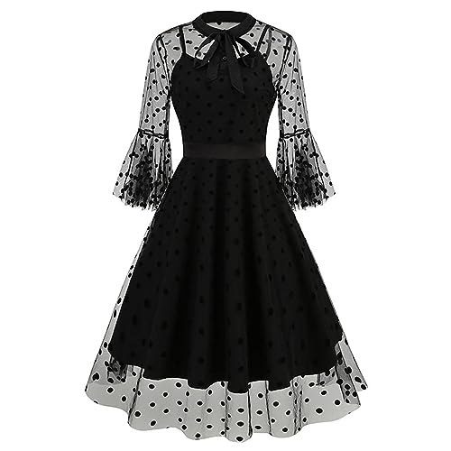 Amxleh Damen Halloween Kostüm Zweiteiliges Retro Kleid mit Mittellangen Ärmeln und Dunklem Gothic Mesh Stickerei und Spleißen für Damen Cosplay Bühnenkleid Halloween Kostüm Karneval Kleider von Amxleh