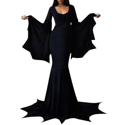 Amxleh Damen Mittelalter Kleid Erwachsene für Halloween Weihnachten Party Cosplay Kostüm Vampir Tunika uniform Damen Renaissance Mittelalter Kostüme Kleid Trompetenärmel Gothic Retro Kleid von Amxleh