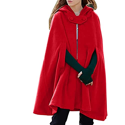 Amxleh Damen Mittelalter Kleid Gehrock Renaissance Kostüm Vintage Uniform Karneval Fasching Halloween Kostüm Party Cosplay Kostüm Lockeres Cape-Oberteil Punk-Stil mit Kapuze und Knöpfen für Damen von Amxleh