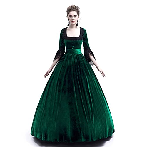 Amxleh Damen Mittelalter Kleid Gehrock Renaissance Kostüm Vintage Uniform Karneval Fasching Halloween Kostüm Party Cosplay Kostüm Mittelalterliches Retro-Gothic-Palastkleid mit gespleißter Spitze von Amxleh