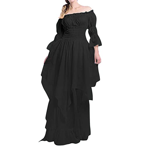 Amxleh Damen Mittelalter Kleid Gehrock Renaissance Kostüm Vintage Uniform Karneval Fasching Party Halloween Cosplay Kostüme Damen Prinzessinnenkleid einfarbig Glockenärmel hochelastisch lockere von Amxleh