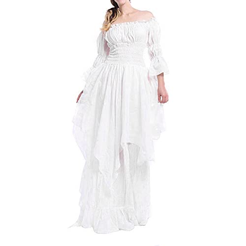 Amxleh Damen Mittelalter Kleid Gehrock Renaissance Kostüm Vintage Uniform Karneval Fasching Party Halloween Cosplay Kostüme Damen Prinzessinnenkleid einfarbig Glockenärmel hochelastisch lockere von Amxleh