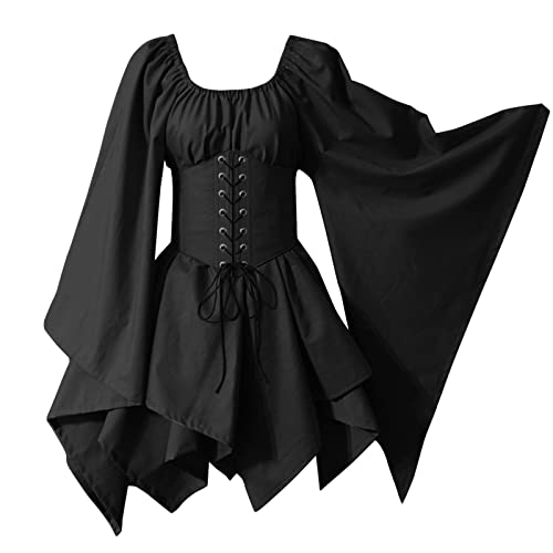 Amxleh Damen Mittelalter Kleid Gehrock Renaissance Kostüm Vintage Uniform Karneval Fasching Party Halloween Cosplay Kostüme Kleid für Damen Renaissance Mittelalterkleider Langärmliges von Amxleh