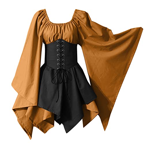 Amxleh Damen Mittelalter Kleid Gehrock Renaissance Kostüm Vintage Uniform Karneval Fasching Party Halloween Cosplay Kostüme Kleid für Damen Renaissance Mittelalterkleider Langärmliges von Amxleh