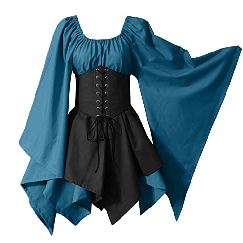 Amxleh Damen Mittelalter Kleid Gehrock Renaissance Kostüm Vintage Uniform Karneval Fasching Party Halloween Cosplay Kostüme Kleid für Damen Renaissance Mittelalterkleider Langärmliges von Amxleh