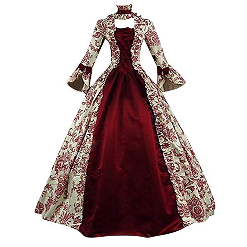 Amxleh Damen Mittelalter Kleid Gehrock Renaissance Kostüm Vintage Uniform Karneval Fasching Party Halloween Cosplay Kostüme Mittelalterliches Retr Gothic Hofkleid für Damen gespleißtes Retro Kleid von Amxleh